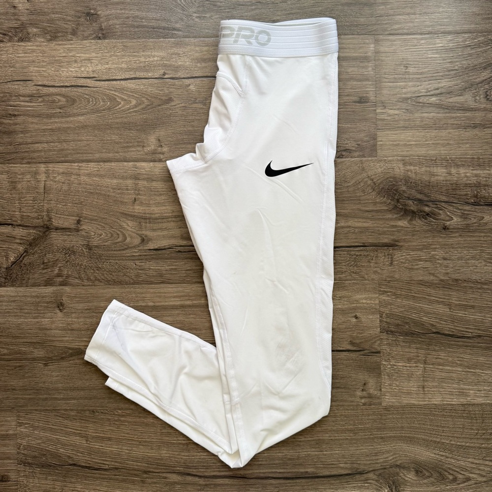 Nike Pro Dri Fit WHITE Basketball Tight Fit Compression Leggings XL Men STAINS